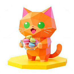 卡通风格橘猫马卡龙插画设计素材