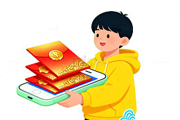 卡通人物与红包手机插画