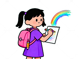 卡通女孩绘画彩虹场景设计素材