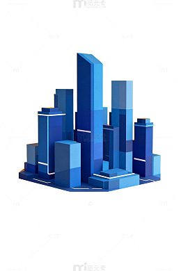 蓝色城市建筑模型3D渲染图