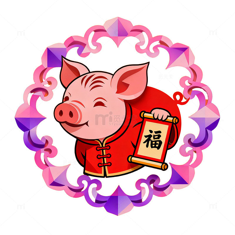 卡通猪年祝福图案设计素材