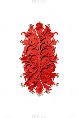 红色剪纸树叶艺术装饰