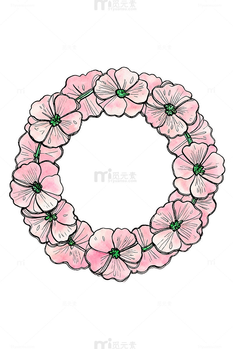粉色花环卡通插画