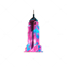 霓虹风都市建筑艺术插画