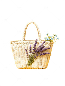 草编包薰衣草花朵摄影图