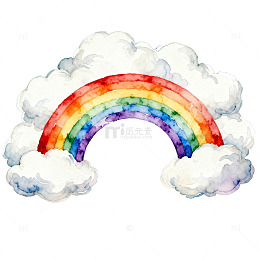 彩虹云朵水彩画