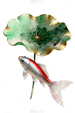 水墨风锦鲤荷叶装饰画