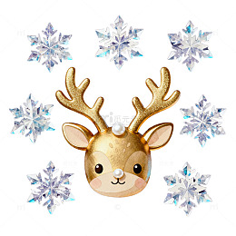 可爱鹿角雪花节日装饰设计