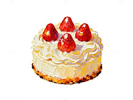 油画风草莓蛋糕美食绘画
