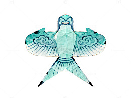 水墨风格鸟类风筝插画设计素材