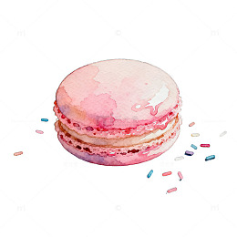 水彩马卡龙甜点插画