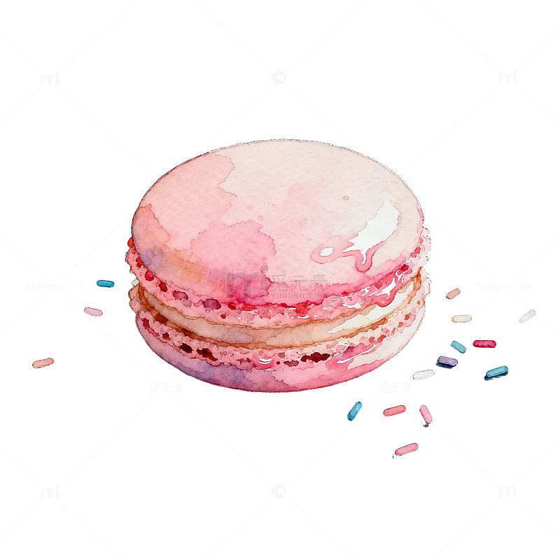 水彩马卡龙甜点插画