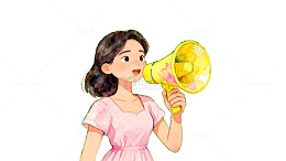 水彩风格少女喊话插画