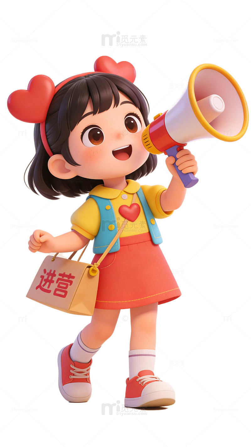 爱心义卖条骚市场拿喇叭的女孩小朋友学生