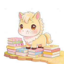 卡通小马书堆插画设计素材