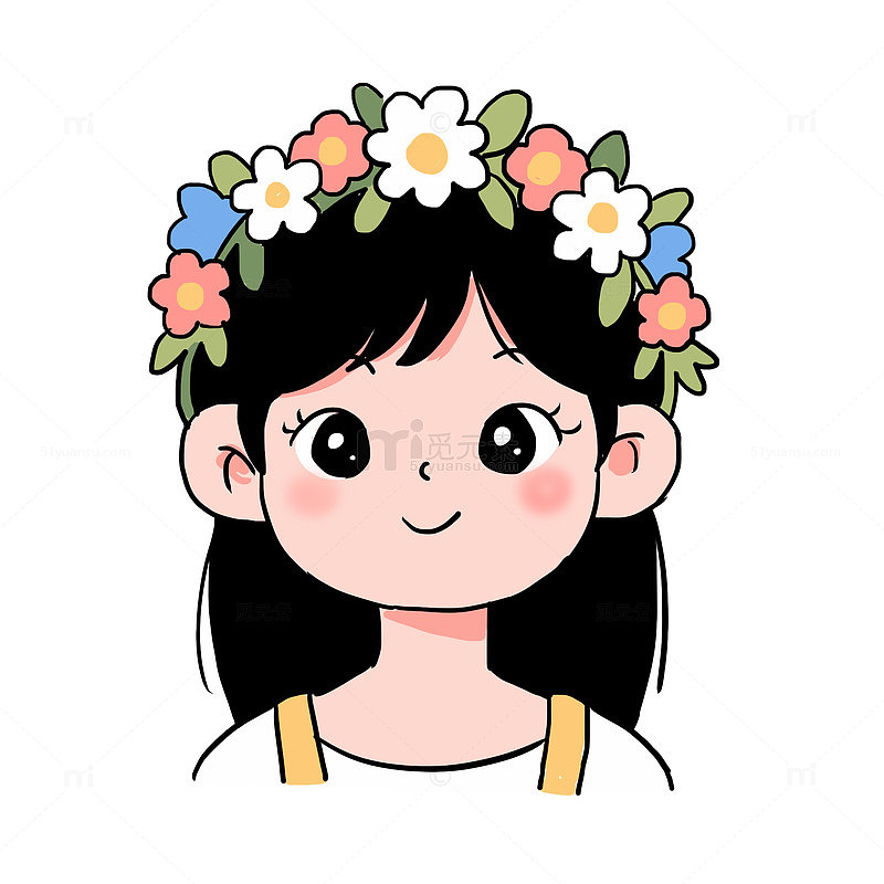 春天戴花环的女孩免抠元素