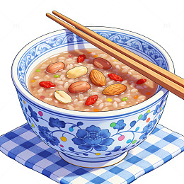 青花瓷碗八宝粥插画