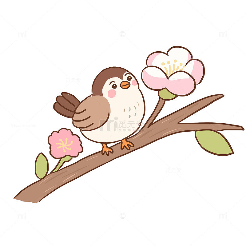 春天枝头小鸟免抠元素