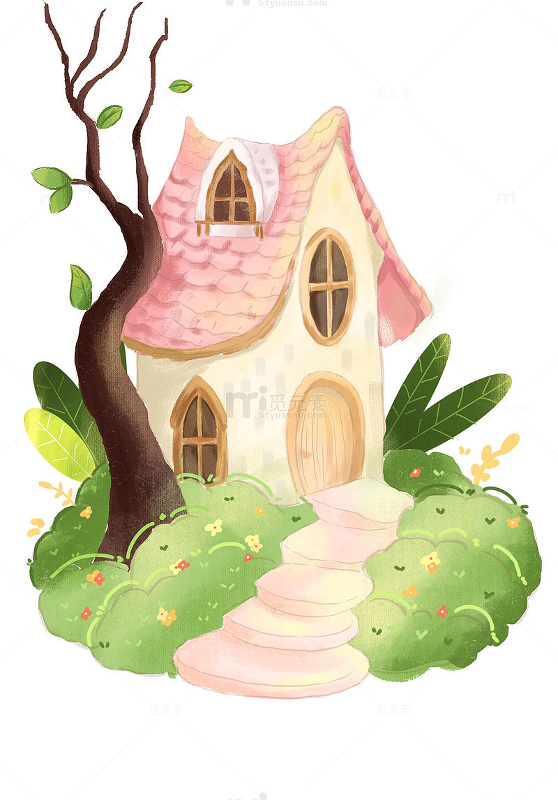 童话风粉色小屋插画素材