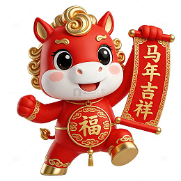 马年吉祥物喜庆立体卡通插画素材