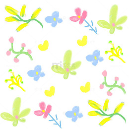 春季图案多彩清新花草涂鸦手绘卡通树叶壁纸