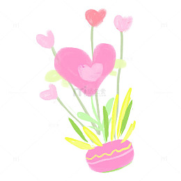 春季心形花朵盆栽多彩清新涂鸦手绘植物