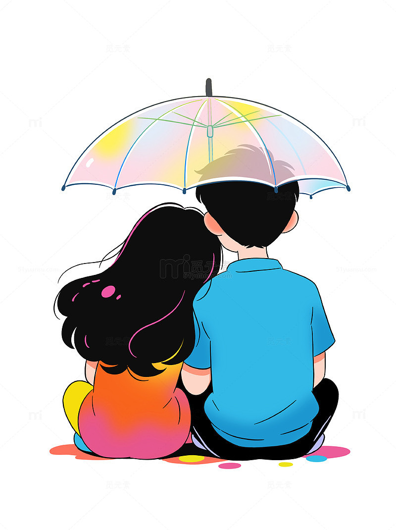 卡通情人情侣恋人浪漫爱情共伞插画