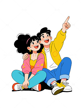 卡通情人情侣恋人欣赏远方浪漫爱情插画