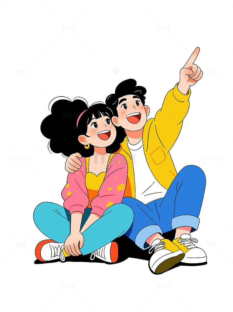 卡通情人情侣恋人欣赏远方浪漫爱情插画