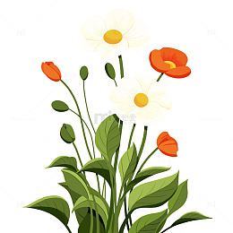 春天卡通花草组合插画素材