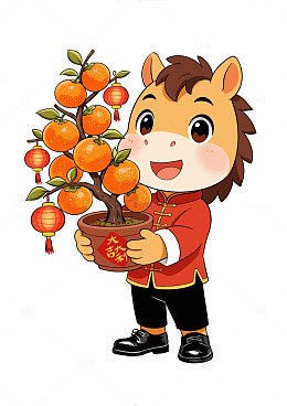 卡通马年春节新年贺岁橘子灯笼祝福