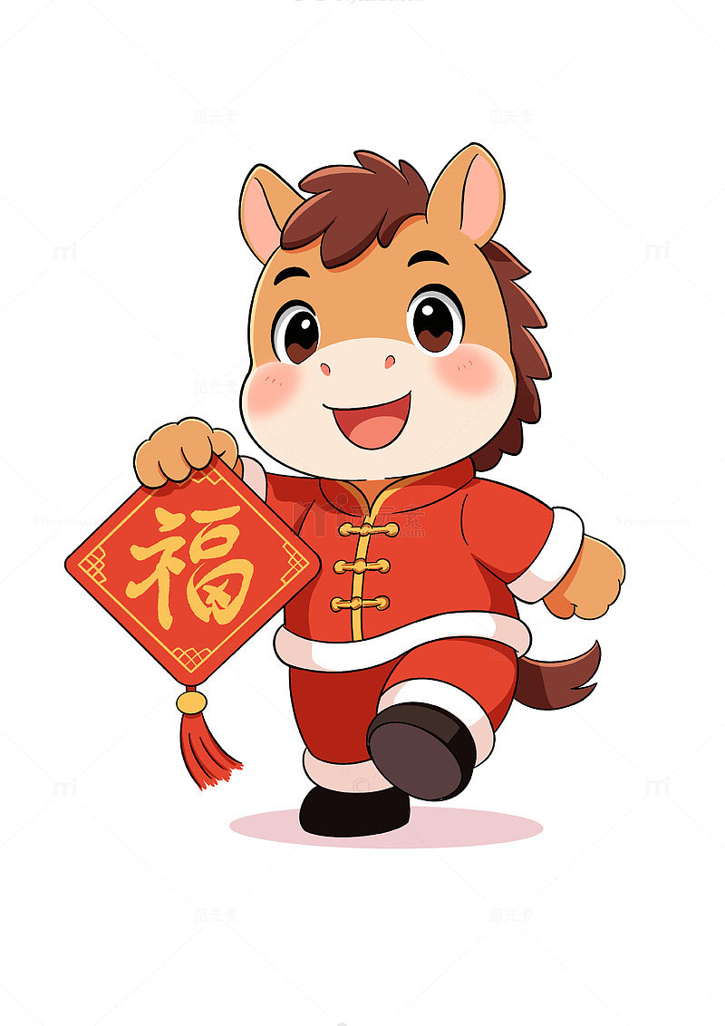 2026卡通马年新年春节贺岁喜庆福字插画
