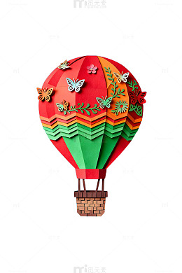 AI创作彩色剪纸热气球