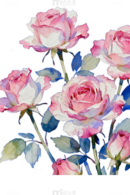 水彩玫瑰浪漫花卉装饰画