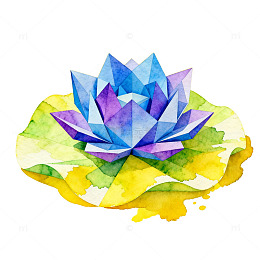 几何风莲花水彩画