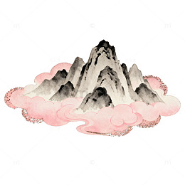 水墨山云国画艺术插画