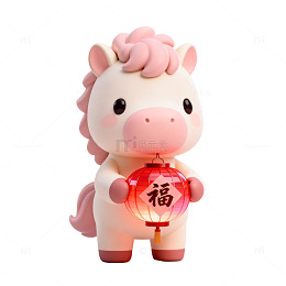 可爱小马福字灯笼装饰素材