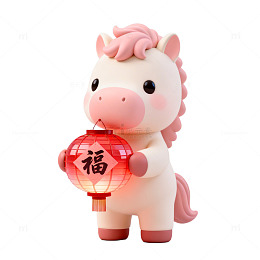 可爱卡通小马春节灯笼装饰素材