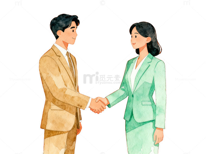 水彩商务握手场景插画