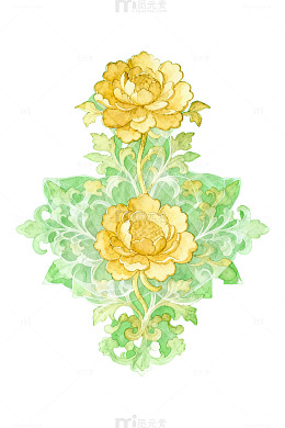 水彩黄牡丹图案设计