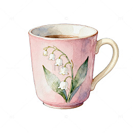水彩粉色茶杯装饰画
