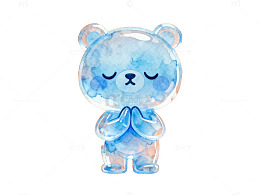 蓝色小熊祈祷插画