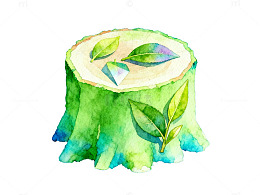 水彩树桩插画素材
