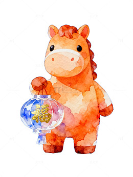 卡通牛年祝福水墨画