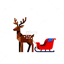 圣诞插画麋鹿雪橇设计素材