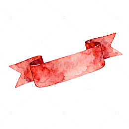 红色丝带水彩画