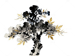 水墨风树影艺术画作