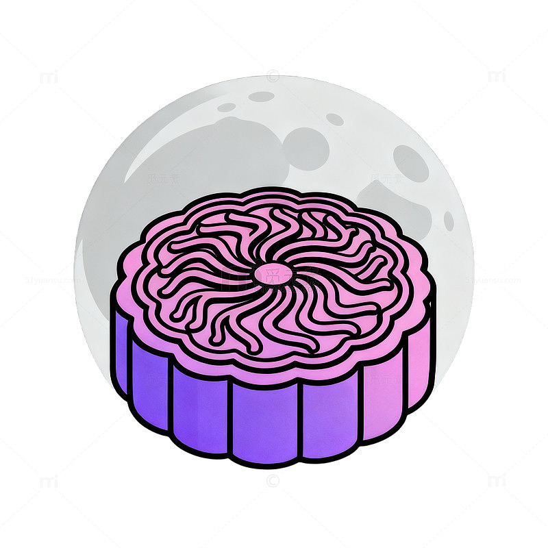 卡通月饼与月亮图案设计素材