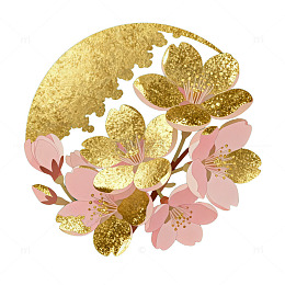 金色樱花月夜艺术图案
