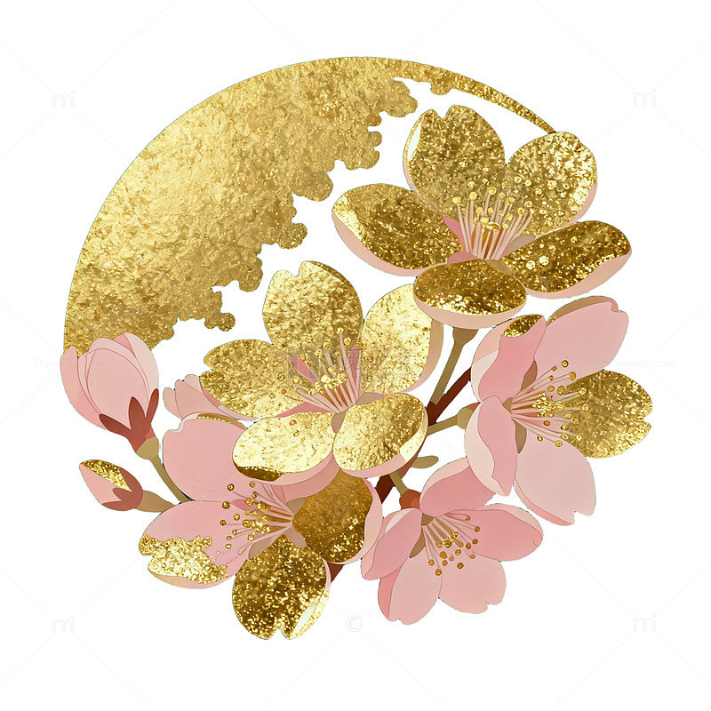 金色樱花月夜艺术图案